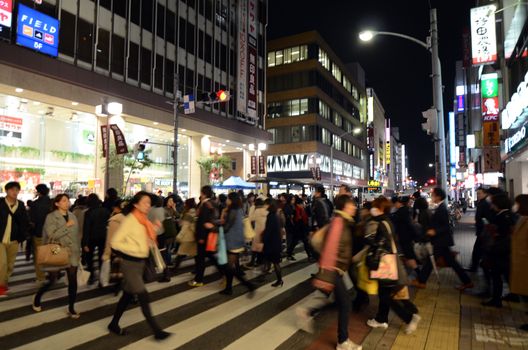 Tokyo, Japan - November 25, 2013: People visit commercial street in the Kichijoji district on November 25, 2013  in Tokyo, Japan. Kichijoji is a neighborhood of the city of Musashino in that city Tokyo.