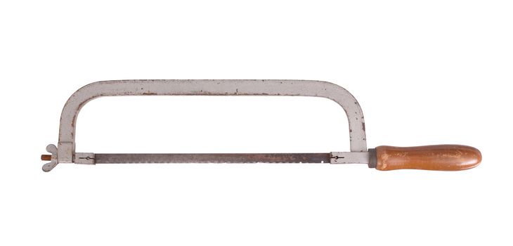 Old rusty hacksaw, isolated on white background