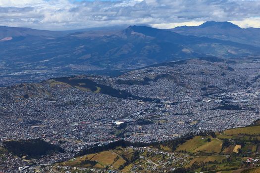 View over the Southern part of Quito, Ecuador from the Cruz Loma lookout close to the TeleferiQo cablecar station on the Pichincha mountain