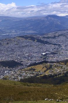 View over the Southern part of Quito, Ecuador from the Cruz Loma lookout close to the TeleferiQo cablecar station on the Pichincha mountain