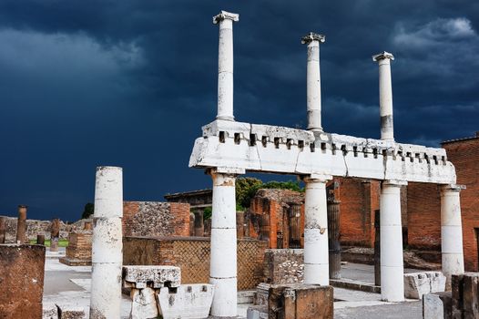 Ruined columns at the Forum of Pompeii, Italy