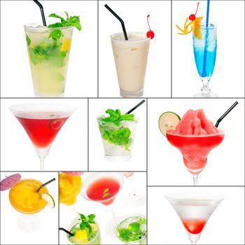 selection of cocktails drinks  collage composition nested on a square frame