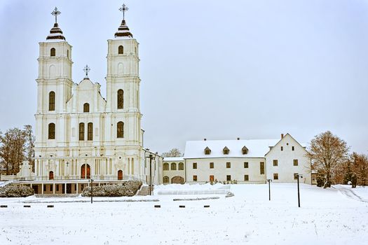 Catholic Cathedral in Aglona, Latvia in winter 