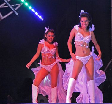 Dancers performing on stage at a carnaval in Playa del Carmen, Mexico 09 Feb 2013 No model release Editorial use only