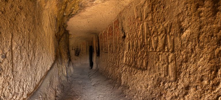 The grotto which is cut down in the rock in the ancient Christian temple