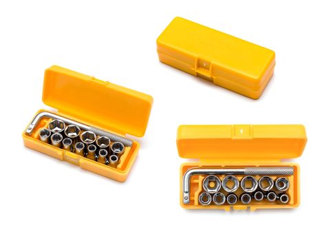 socket wrench set on white background