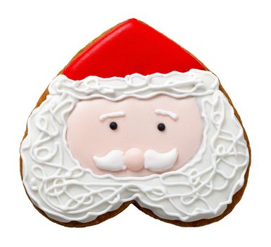 Christmas gingerbread cookie isolated on white background. Santa claus shape