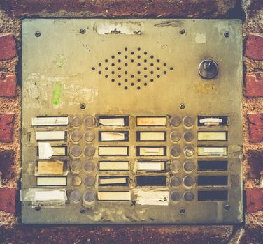 Retro Filter Photo Of Grungy Old Apartment Buzzer Or Intercome Buttons In Toulouse, France