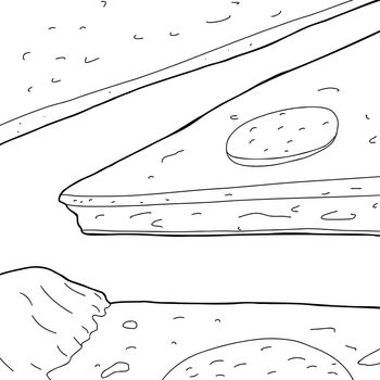 Outline cartoon of pizza slices with pepperoni on top