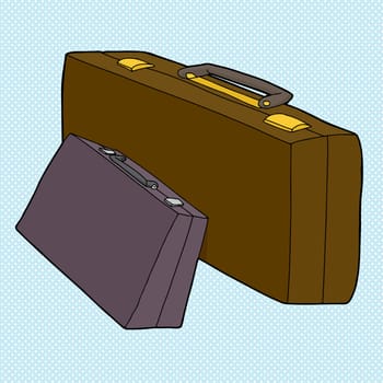 Pair of small and large briefcases over blue