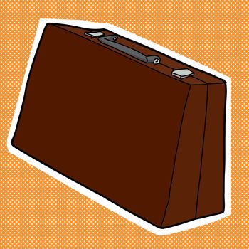 Brown leather briefcase over orange halftone background