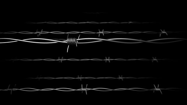 3D render of Barbed wire on black.