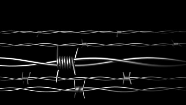 3D render of Fance.Barbed wire. Concept. DOF.