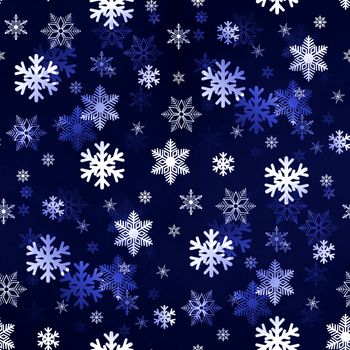 Dark blue winter Christmas snowflakes with a seamless pattern as background image.