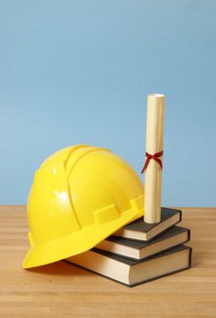 A still life of objects representing a trade school student.