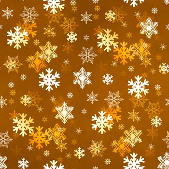 Golden winter Christmas snowflakes with a seamless pattern as background image.