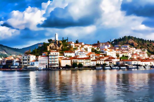 Greece, the port of Poros island - Impressionism effect