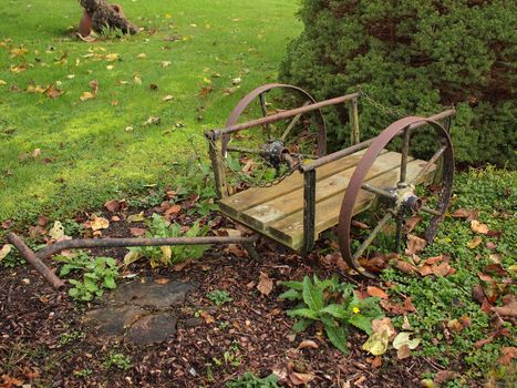 Vintage cast iron garden decor old wagon
