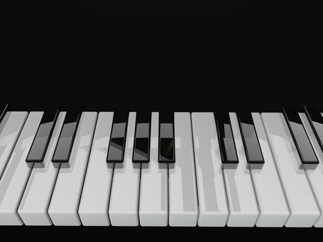 Piano keyboard in close up, 3d render