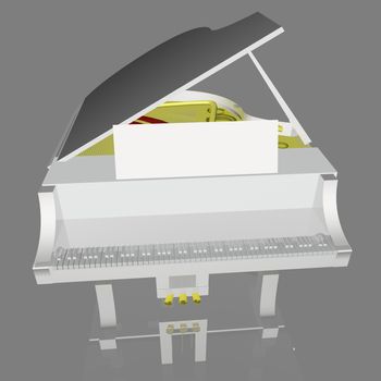 White piano over gray reflecting background, 3d render