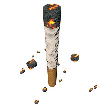 Cigarette burning, isolated over white background, 3d render