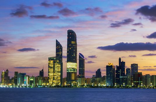 Abu Dhabi Skyline at sunset, United Arab Emirates 