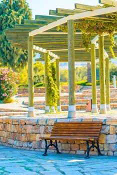 Beautiful wooden gazebo in the empty park