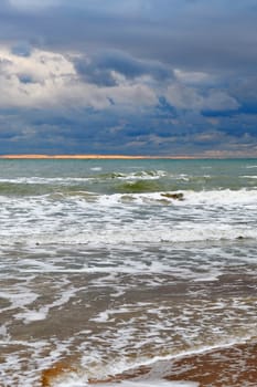 Waves of the Black Sea in rainy weather