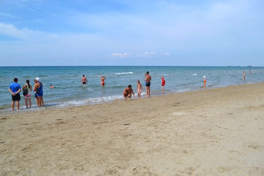 Beach in Vityazevo in the summer in a sunny weather
