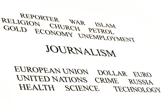 journalist conceptual banner in white background white and black