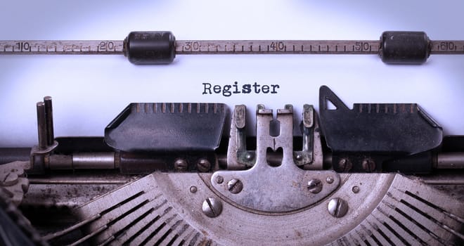 Vintage inscription made by old typewriter, register