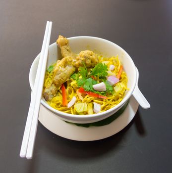 Khao Sawy Northern Thai Noodle Curry Soup with chicken.