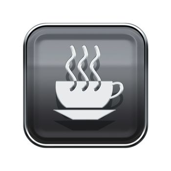 Coffee cup icon glossy grey, isolated on white background