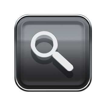 Magnifier icon glossy grey, isolated on white background