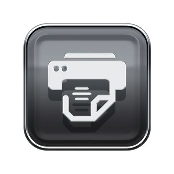 Printer icon glossy grey, isolated on white background