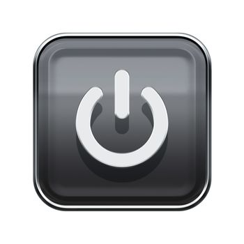 Power button icon glossy grey, isolated on white background
