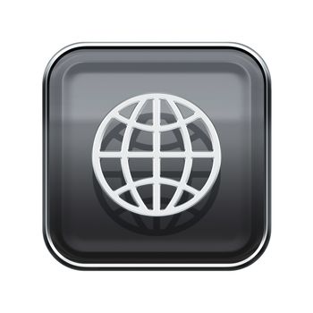 Globe icon glossy grey, isolated on white background