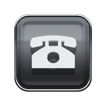 Phone icon glossy grey, isolated on white background