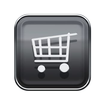 shopping cart icon glossy grey, isolated on white background