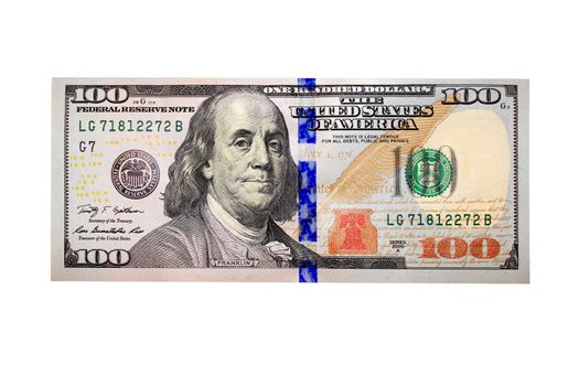 new hundred dollar bank notes isolated on the white background