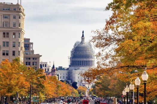 US Capitol South Side Construction Congress Pennsylvania Avenue Autumn Fall Capital City Washington DC