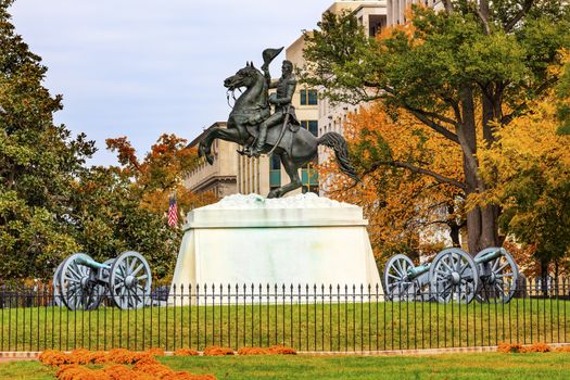 Andrew Jackson Statue Canons President's Park Lafayette Square Autumn Washington DC 1850 Clark Mills Sculptor