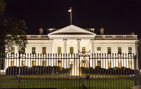 Presidential White House Fence Fountain Pennsylvania Ave Night Washington DC