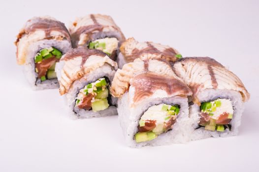 eel sushi roll isolated on white background 