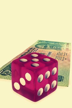dice on money background, business concept