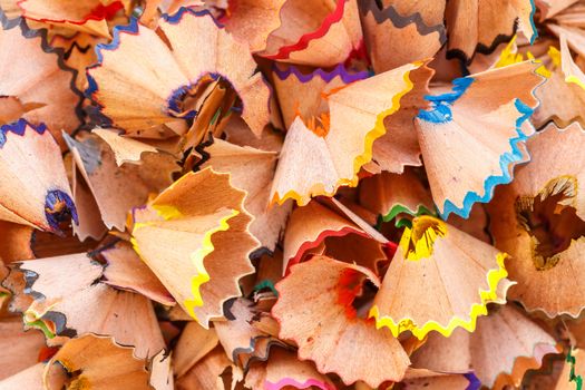 Close up colorful pencil shavings for background