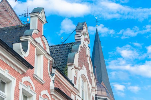 Various ancient gabled houses by Dutch architecture.