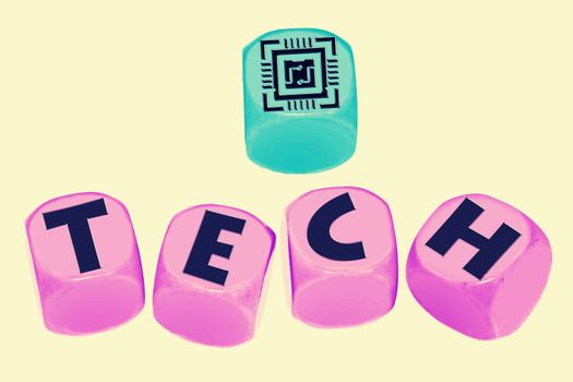 word TECH on cubes