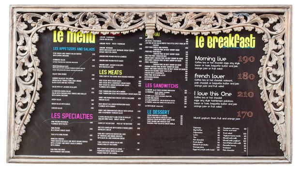 Coffee price on board with wooden carving frame