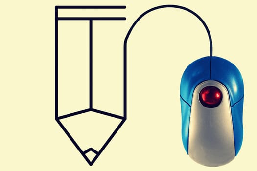 Pencil depicted by computer mouse cable